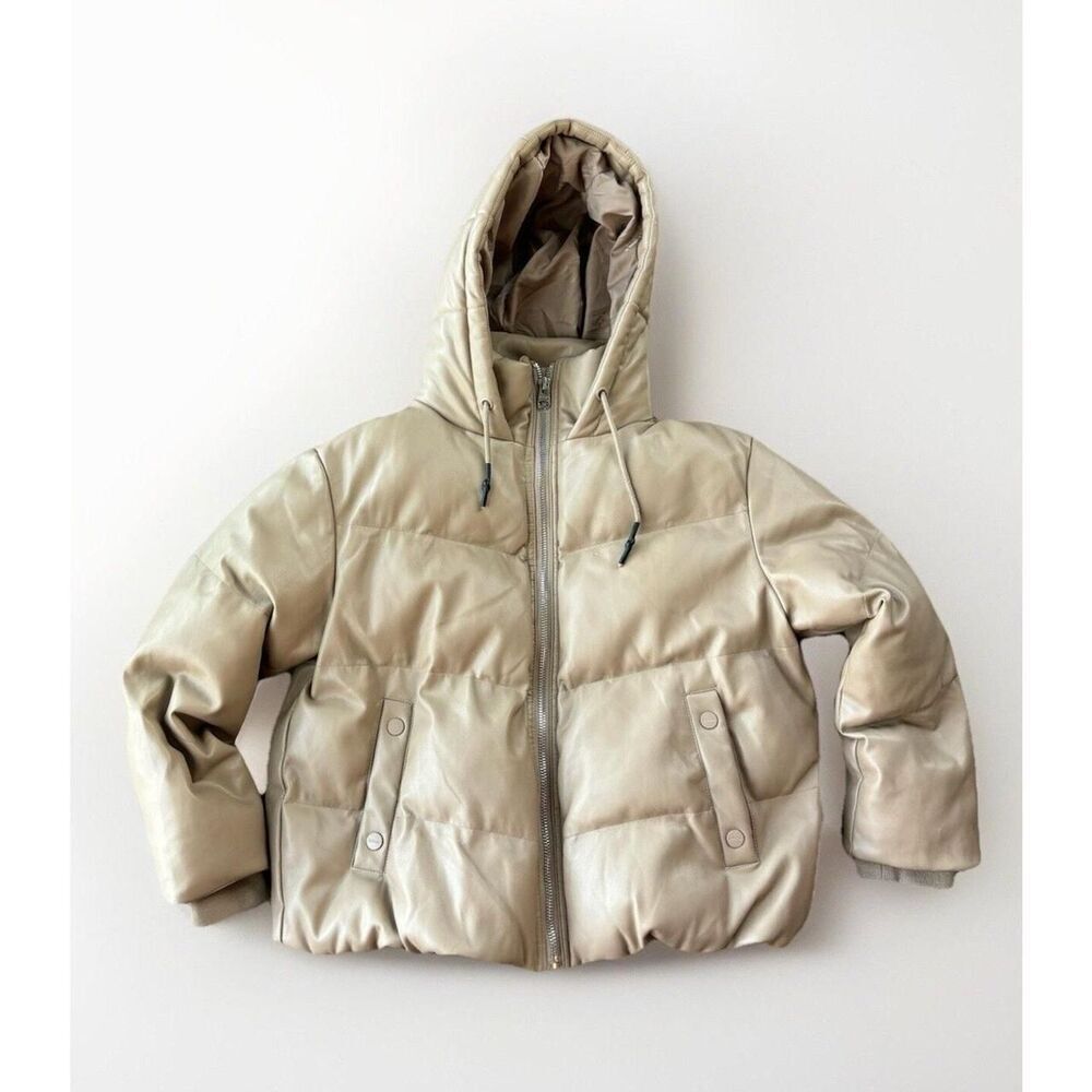 Jakke Poppy Vegan Leather Puffer Jacket in Biscuit Tan Size 8 MSRP $330